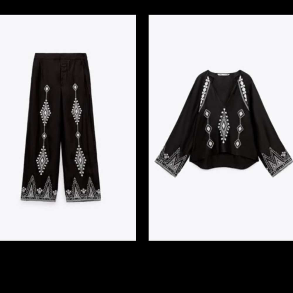 Zara black embroidered blouse and pants- size small worn once